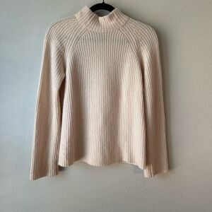 360 Cashmere Mock Neck Ribbed Sweater Cream Small